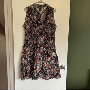 Vintage jeffrey and dara by linda hutley dark floral drop waist bow detail dress